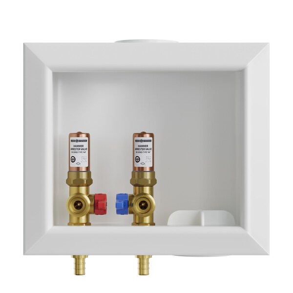 Washing Machine Box, Right Outlet with Water Hammer Arrestor, 1/2in. F1807 PEX Connection